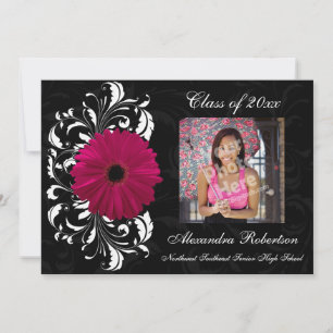 Invitation Fuchsia Scroll Gerbera Daisy Fête de fin d'études