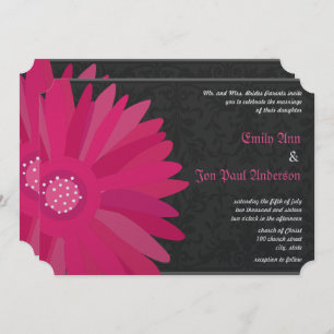 Invitation Fuchsia Silver Metallic Gerber Daisy Wedding