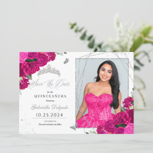 Invitation Fuchsia & Silver Quinceañera Enregistrer La Date P