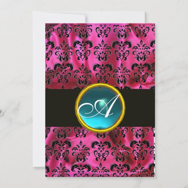 INVITATION FUCHSIA  SOIE NOIRE DAMAS BLEU GEMME MONOGRAMME (Devant)