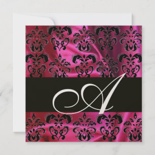 Invitation FUCHSIA  SOIE NOIRE DAMAS MONOGRAMME , Métal Doré