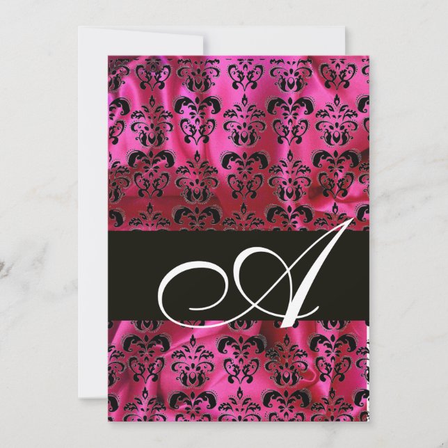 Invitation FUCHSIA  SOIE NOIRE DAMASSÉE MONOGRAMME ,blanc (Devant)