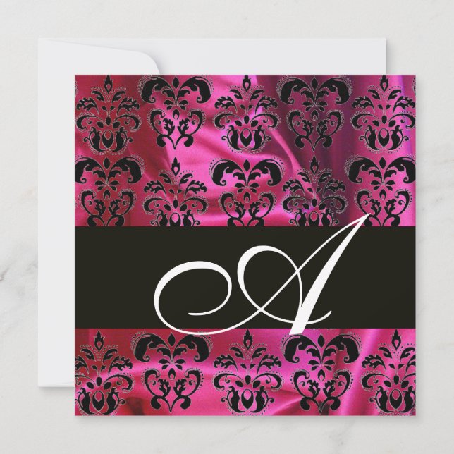 Invitation FUCHSIA  SOIE NOIRE DAMASSÉE MONOGRAMMÉE , blanc (Devant)