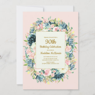 Invitation Fuchsia Té Floral Femmes 90e Anniversaire