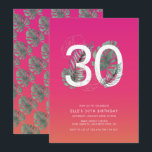 Invitation Fuchsia Tropical moderne 30e anniversaire<br><div class="desc">Cette amusante invitation moderne trentième anniversaire a un arrière - plan de coucher de soleil rose et orange tropical, feuilles tropicaux aquarelle qui enveloppent autour d'une 30 et simple texte. L'arrière est décoré d'un arrière - plan de coucher de soleil assorti et d'un motif de feuilles de monstère tropicale aquarelle....</div>