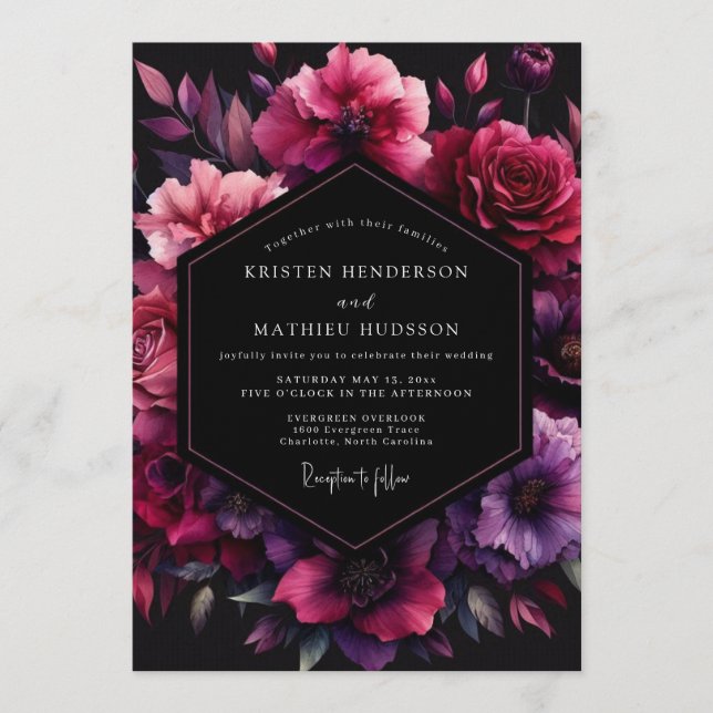 Invitation Fuchsia Umbral Bloom Wedding (Devant)