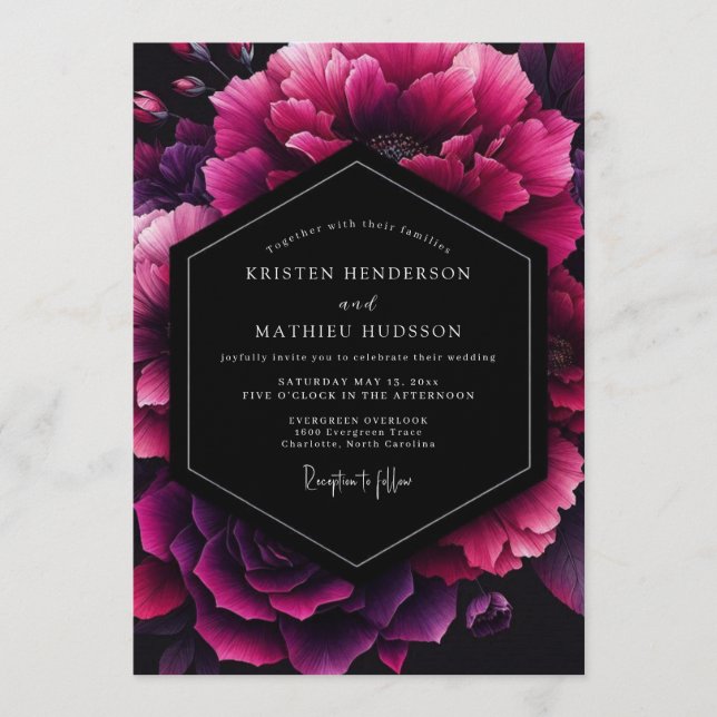 Invitation Fuchsia Velvet Bloom Wedding (Devant)