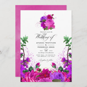 Invitation Fuchsia vintage et violet Floral Mariage photo en