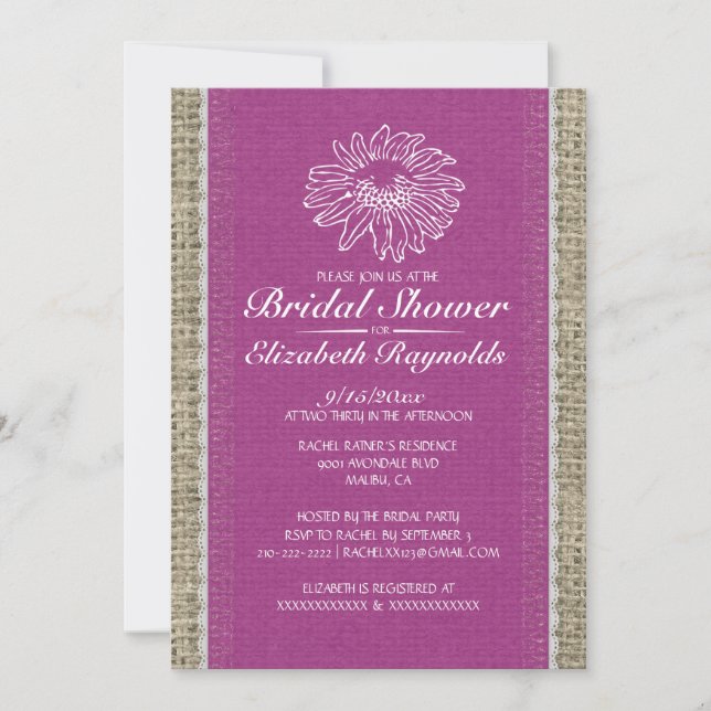 Invitation Fuchsia Vintage Lace Bridal Shower (Devant)