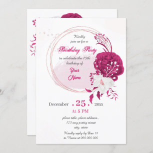 Invitation fuchsia & white fleoral wreath fête d'anniversaire