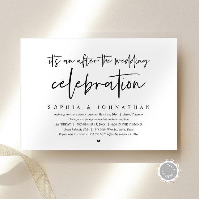 Invitation Fuite amoureuse moderne, Après la célébration du m (Modern Elopement, After the wedding celebration Invitation card, Brunch, Downloadable, Minimal theme)