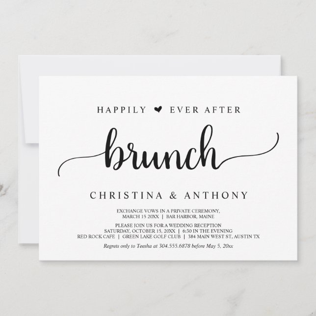 Invitation Fuite, Brunch de Mariage Heureux, Rustique  (Devant)