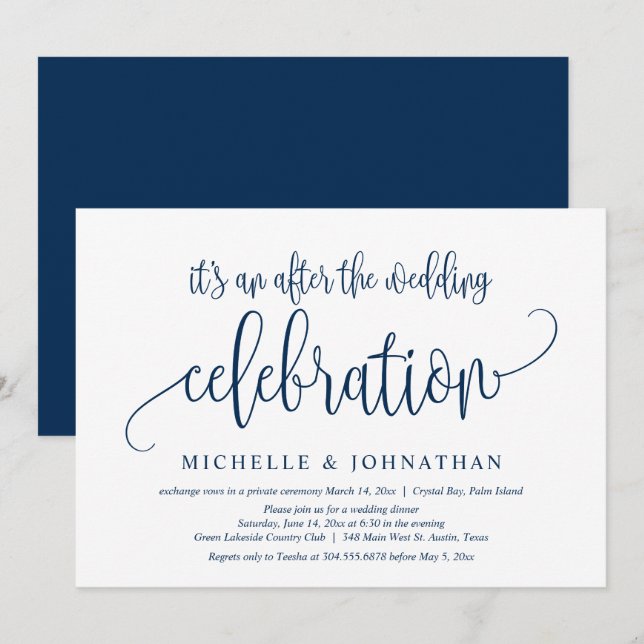 Invitation Fuite de mariage, Après la célébration du mariage (Devant / Derrière)