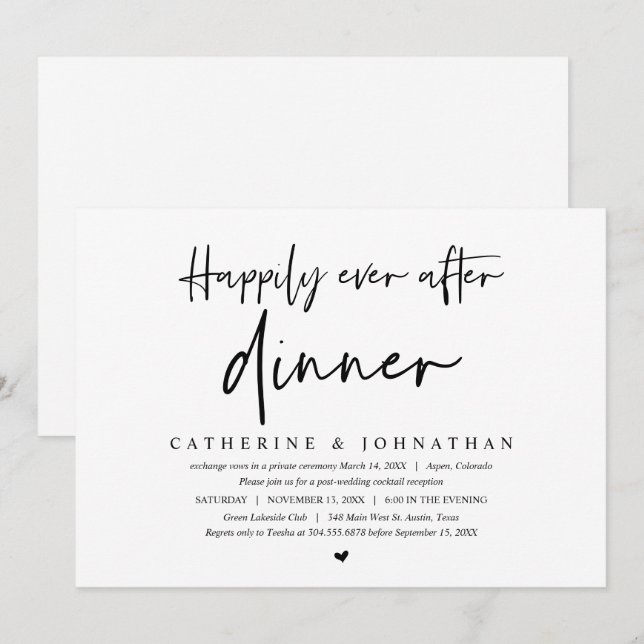 Invitation Fuite de mariage, dîner pour toujours heureux (Devant / Derrière)