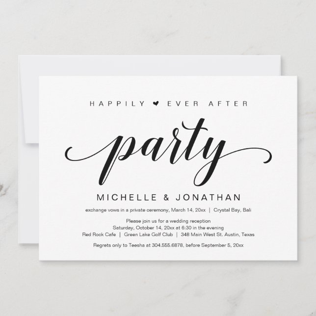 Invitation Fuite de Mariage, Écriture Noire Élégante (Devant)