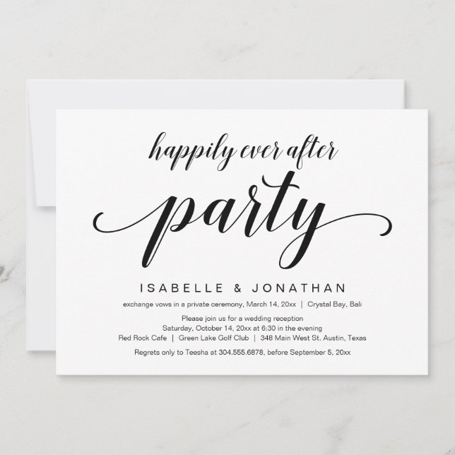 Invitation Fuite de mariage, élégant et classe Script noir (Devant)