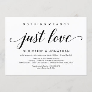 Invitation Fuite de mariage, élégant script noir