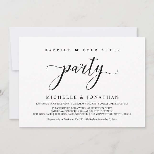 Invitation Fuite de mariage, élégante réception de mariage  (Devant)