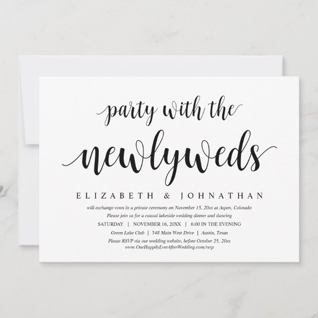 Invitation Fuite de mariage, fête avec les jeunes mariés (Devant)