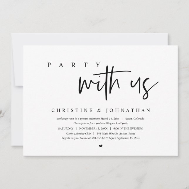 Invitation Fuite de mariage, Fête avec nous (Devant)