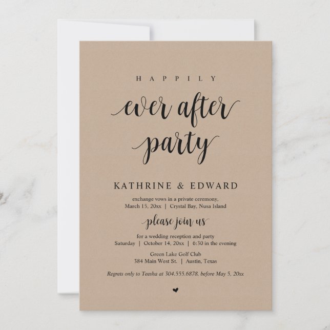 Invitation Fuite de mariage, fête de bonheur éternel, Kraft (Devant)