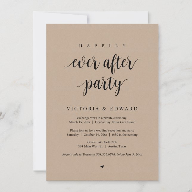 Invitation Fuite de mariage, fête de bonheur éternel, Kraft (Devant)