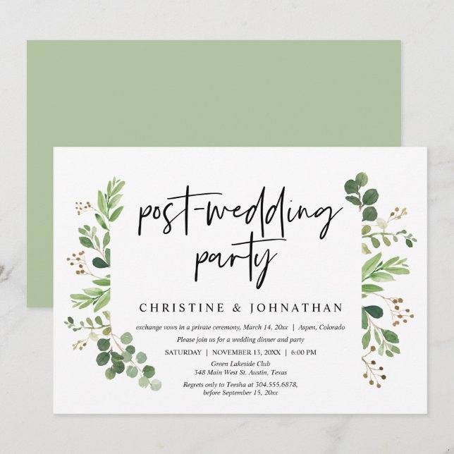 Invitation Fuite de mariage, fête post-mariage (Devant / Derrière)