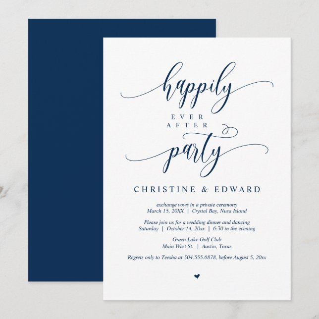 Invitation Fuite de mariage, fête pour toujours heureuse (Devant / Derrière)