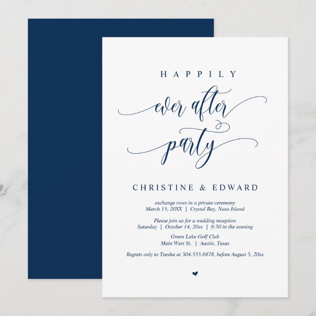 Invitation Fuite de mariage, fête pour toujours heureux (Devant / Derrière)