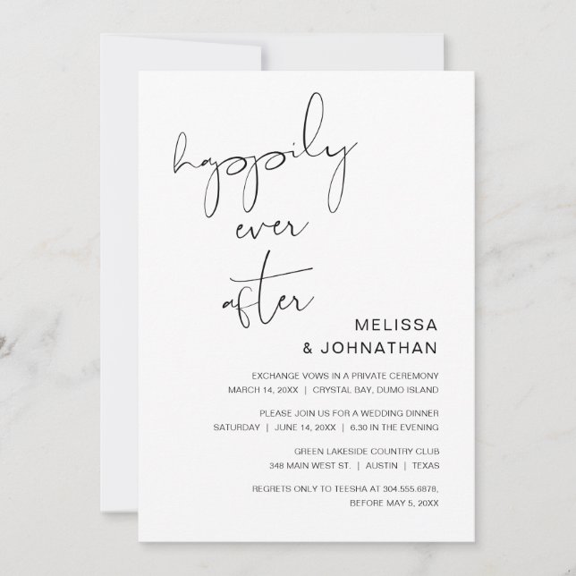 Invitation Fuite de mariage, fête pour toujours heureux  (Devant)