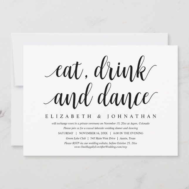 Invitation Fuite de mariage, manger, boire et danser (Devant)