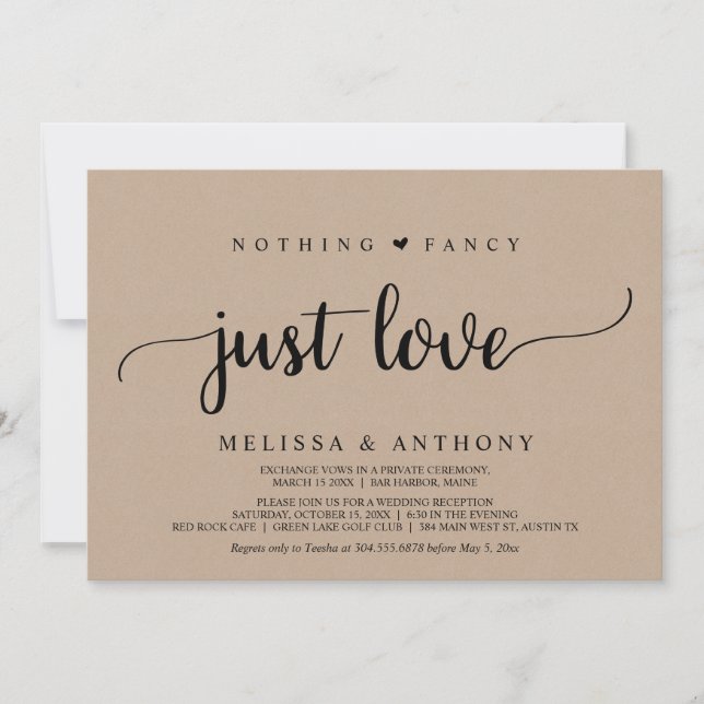 Invitation Fuite de mariage, Rien de fantaisiste juste de l'a (Devant)