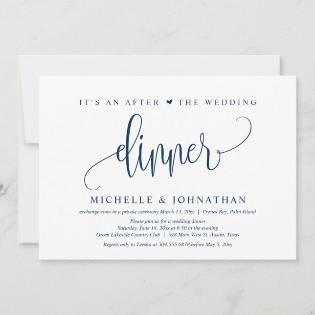 Invitation Fuite de mariage, un dîner après le mariage Inv (Devant)