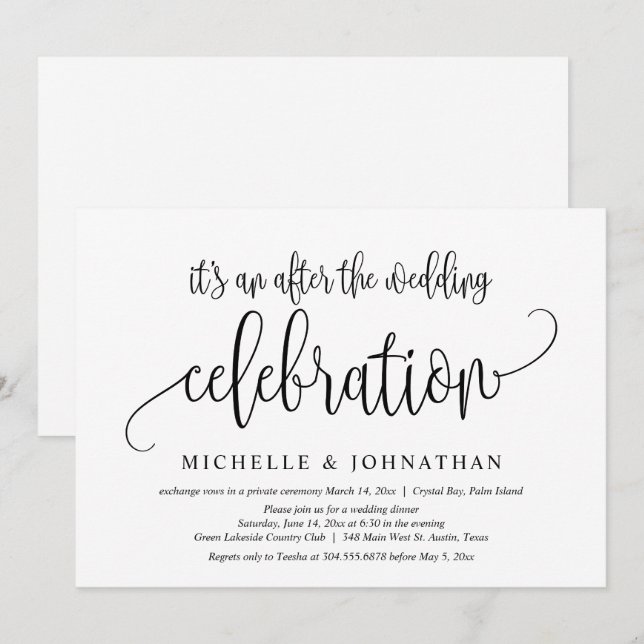 Invitation Fuite de noces, Célébration après le mariage (Devant / Derrière)