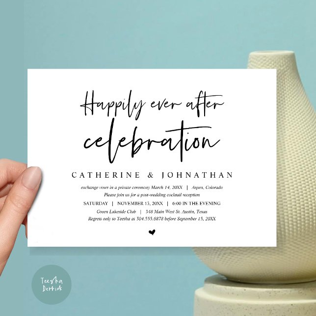 Invitation Fuite de noces, célébration heureuse pour toujours (Happily Ever After Celebration Dinner or Lunch or brunch Invitation Card, PDF, in Black and White)