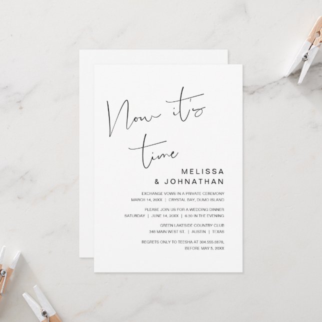 Invitation Fuite de noces, c'est maintenant le moment  (Devant/Arrière en situation)