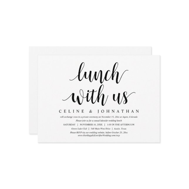 Invitation Fuite de noces, déjeuner avec nous, jeunes mariés (Devant/Arrière en situation)