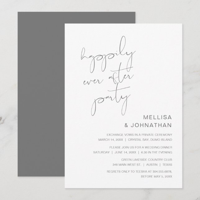 Invitation Fuite de noces, fête à tout jamais heureuse (Devant / Derrière)