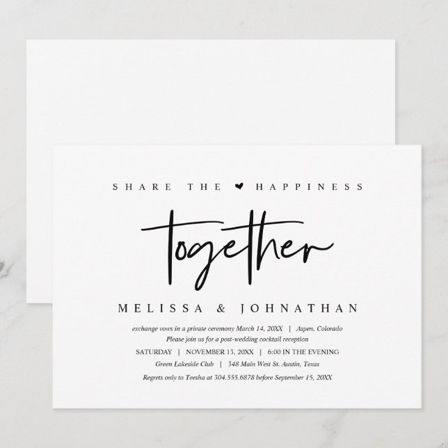 Invitation Fuite de noces, partagez le bonheur ensemble (Devant / Derrière)