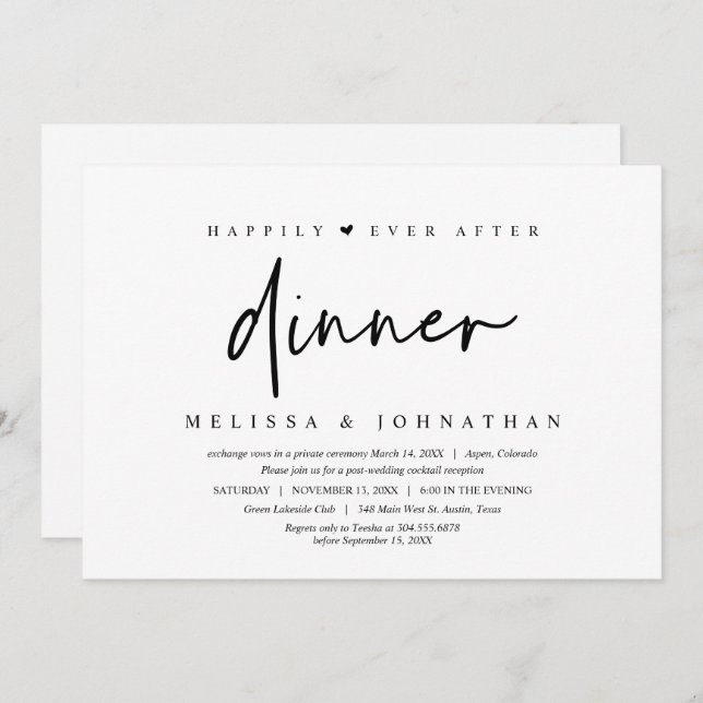 Invitation Fuite en amoureux, dîner heureux pour toujours (Devant / Derrière)