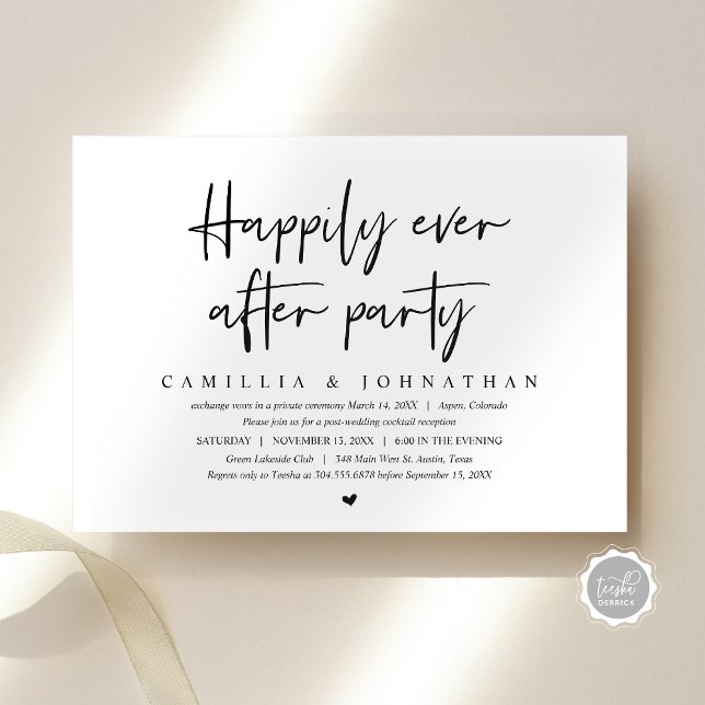 Invitation Fuite en amoureux, fête pour toujours heureux (Wedding Elopement, Happily Ever after Party Dinner Invitation, Modern Script, Digital Download)