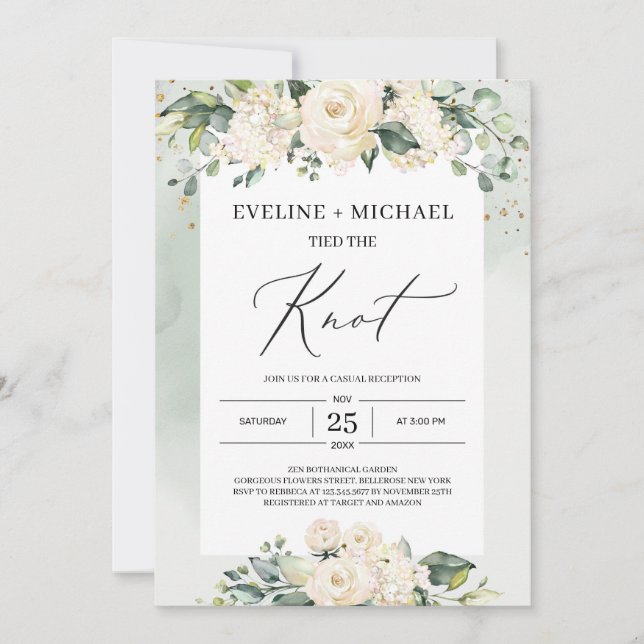 Invitation Fuite en eucalyptus aquarelle roses blanches (Devant)