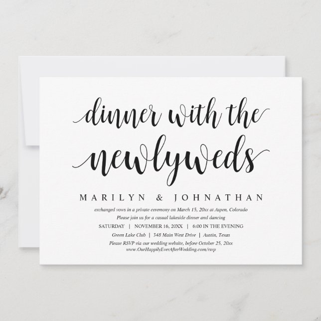 Invitation Fuite en mariage, dîner avec les jeunes mariés (Devant)