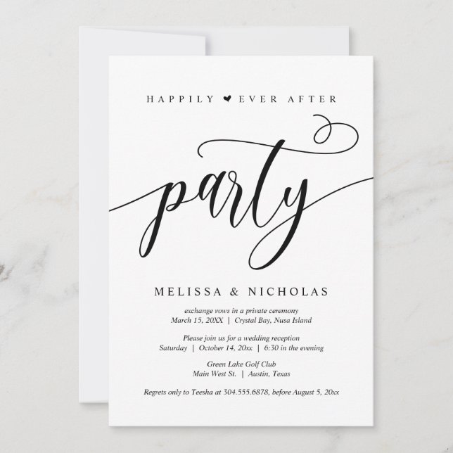 Invitation Fuite en mariage, fête de bonheur éternel (Devant)