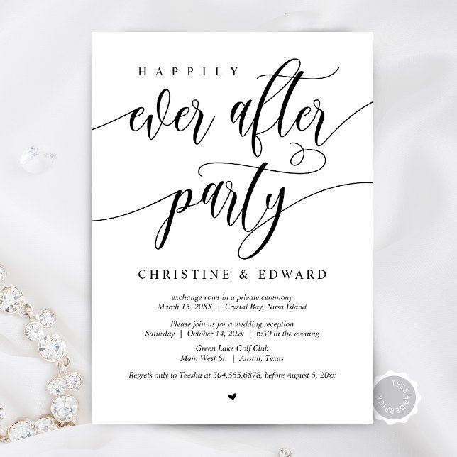 Invitation Fuite en mariage, fête pour toujours  (Wedding Elopement, Happily Ever After Party Dinner and Dancing Invitation Card, Digital Download)