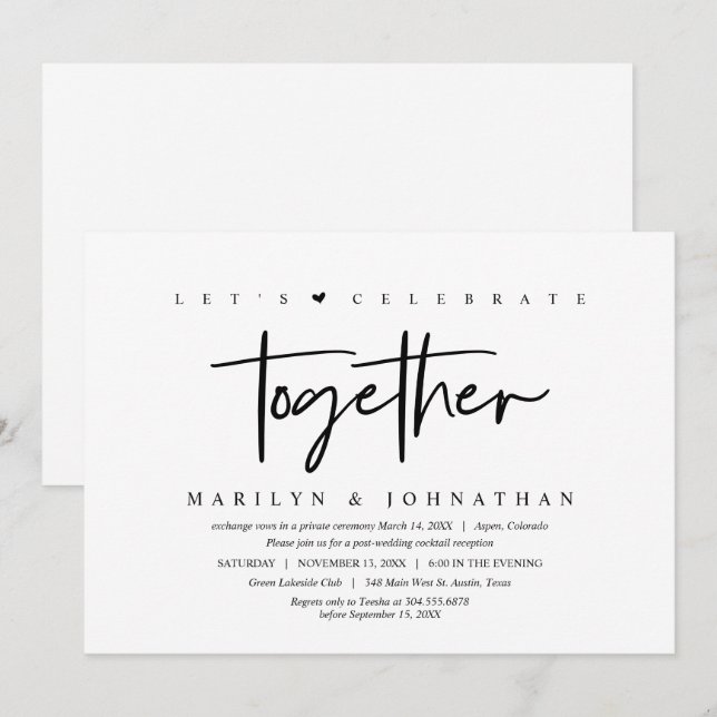 Invitation Fuite en mariage, Moderne, Faisons la fête avec no (Devant / Derrière)