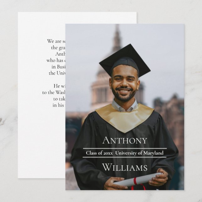 Invitation Full PhotoMinimalist Graduation Announcement (Devant / Derrière)