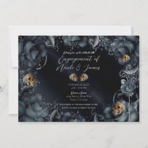 Invitation Fumé Gris Bleu Roses et crânes