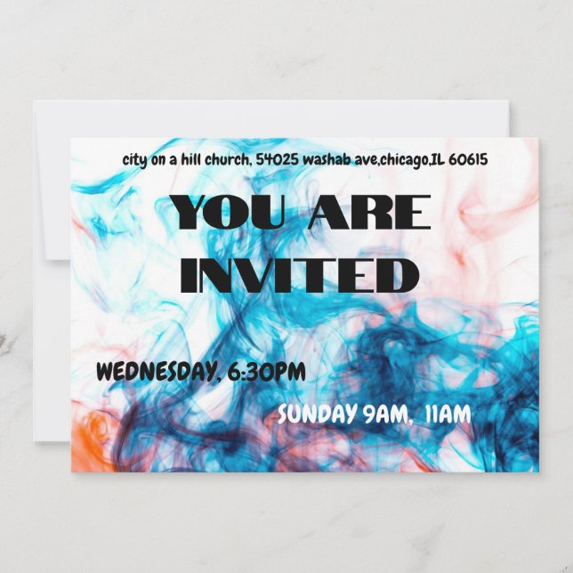 Invitation Fumée Aquarelle Bleue Vibrante (Devant)