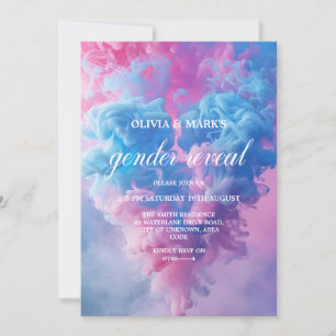 Invitation Fumée bleue et rose Coeur Genre Revela Party